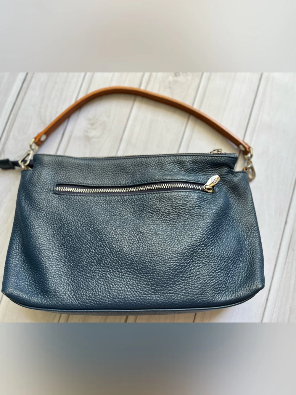 Valentina Italia blue pebbled leather shoulder bag purse & smooth leather strap